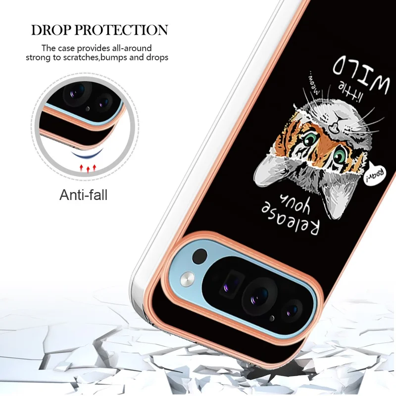 YB IMD Series-19 Style-D For Google Pixel 9 Pro XL Cell Phone Cases TPU Pattern Print Cover - Cat  /  Tiger