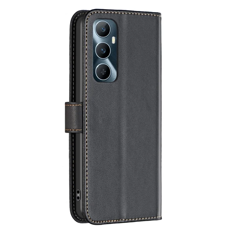 BINFEN COLOR BF17 For Realme C65 4G Wallet Case Folio Flip Leather Phone Cover - Black