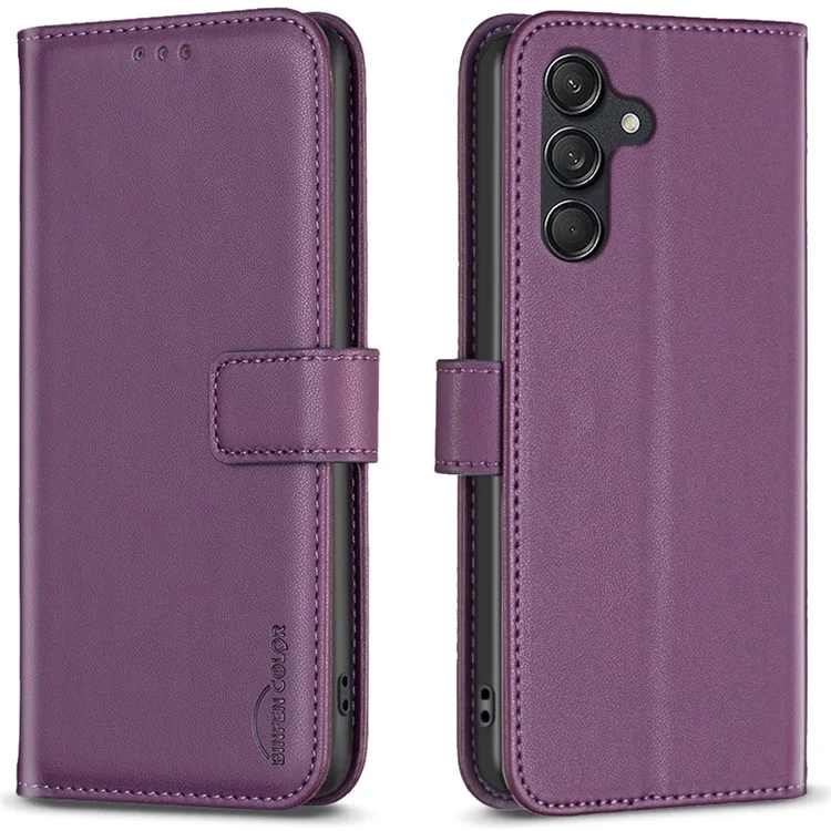 BINFEN COLOR BF17 Para Samsung Galaxy M55 5G / C55 5G / F55 5G Funda de Cartera a Prueba de Golpes, Funda de Teléfono de Cuero - Morado Oscuro