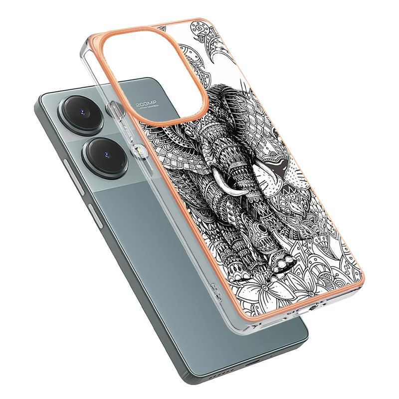 YB IMD Serie-19 Stile-D Per Xiaomi Redmi Note 13 Pro 4G / Poco M6 Pro 4G Custodia Case Stampato TPU Cover Telefonica - Totem Elefante