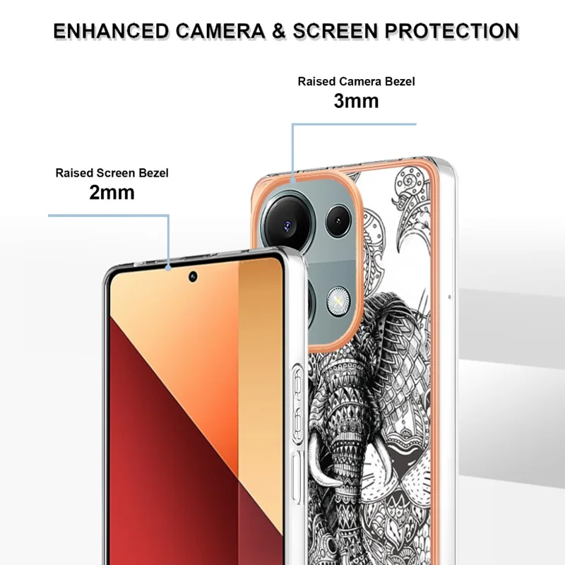 YB IMD Serie-19 Stile-D Per Xiaomi Redmi Note 13 Pro 4G / Poco M6 Pro 4G Custodia Case Stampato TPU Cover Telefonica - Totem Elefante