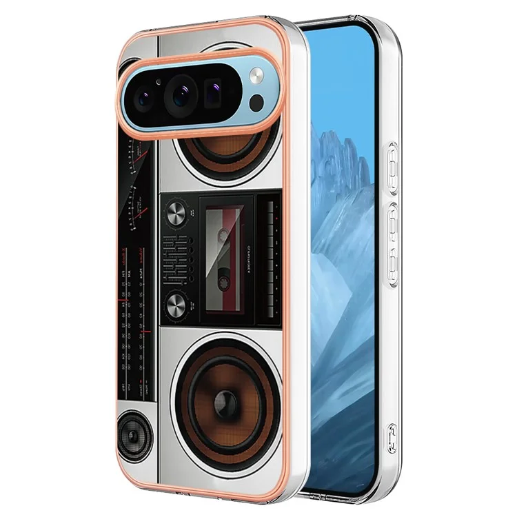 Série YB IMD Style-D Pour Google Pixel 9 / Pixel 9 Pro Étui TPU Électroplaqué IMD Slim Cover Phone - Radio