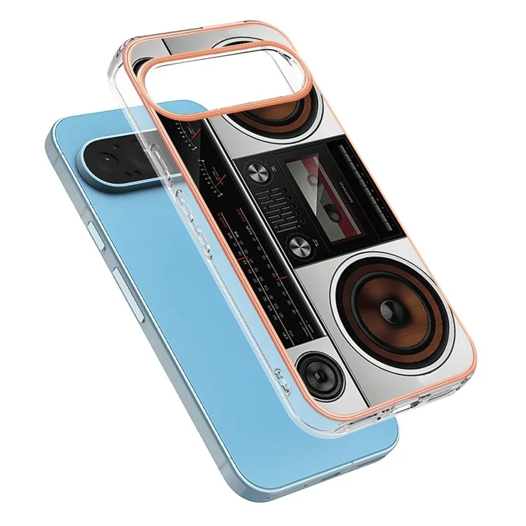 Série YB IMD Style-D Pour Google Pixel 9 / Pixel 9 Pro Étui TPU Électroplaqué IMD Slim Cover Phone - Radio