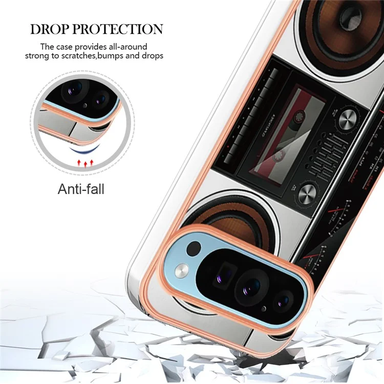 Série YB IMD Style-D Pour Google Pixel 9 / Pixel 9 Pro Étui TPU Électroplaqué IMD Slim Cover Phone - Radio