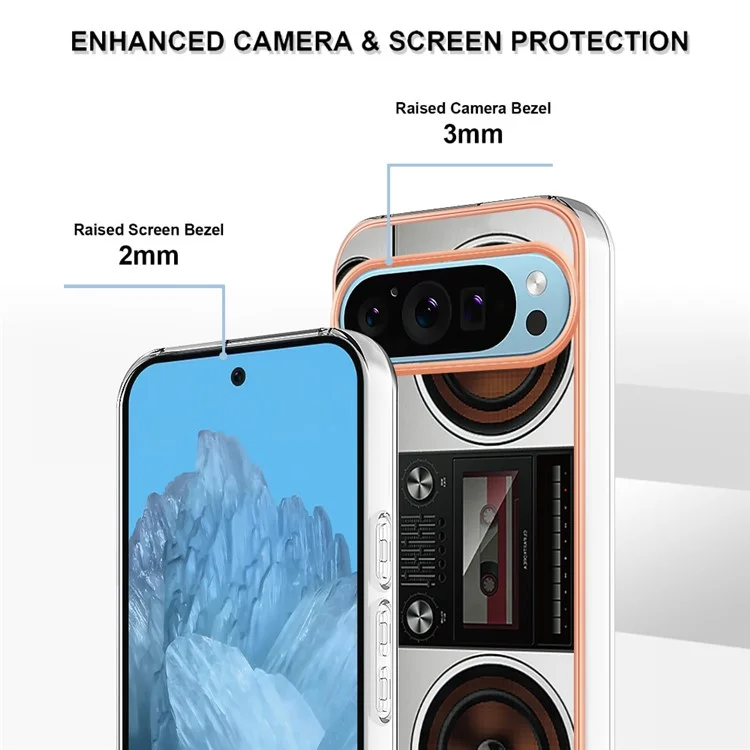 Série YB IMD Style-D Pour Google Pixel 9 / Pixel 9 Pro Étui TPU Électroplaqué IMD Slim Cover Phone - Radio