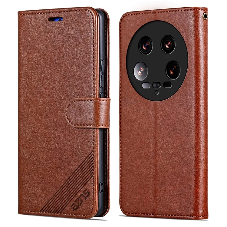 AZNS per Xiaomi 14 Ultra Custodia Stand Wallet Shockproof Leather Phone Cover - Brown