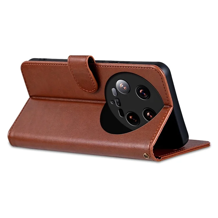 AZNS per Xiaomi 14 Ultra Custodia Stand Wallet Shockproof Leather Phone Cover - Brown