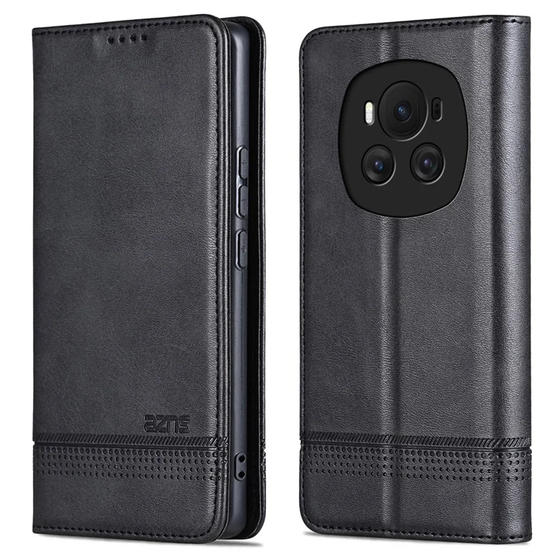 AZNS For Honor Magic6 5G Case Wallet Cowhide Texture PU Leather Phone Cover - Black