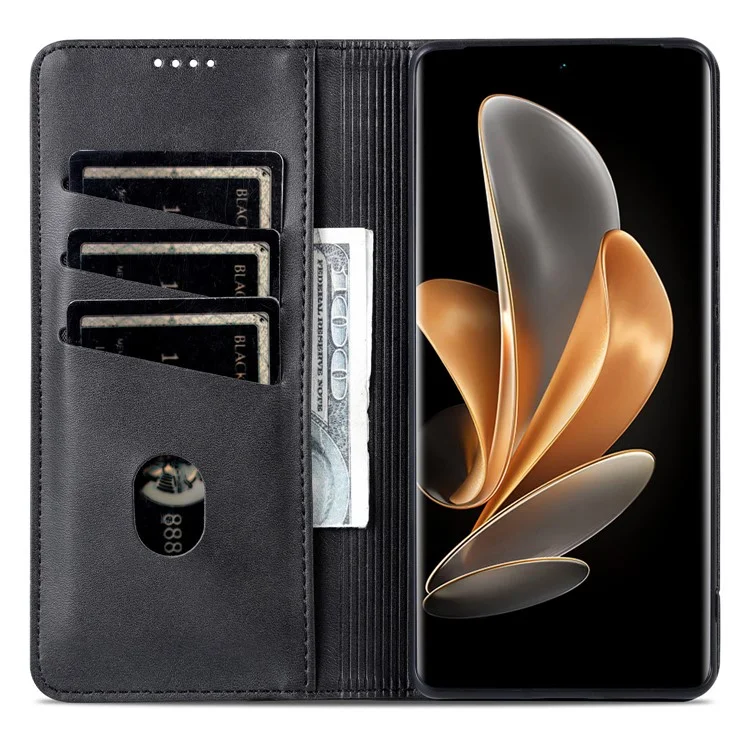 AZNS For Honor Magic6 5G Case Wallet Cowhide Texture PU Leather Phone Cover - Black