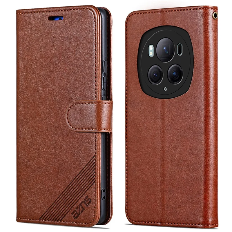 AZNS For Honor Magic6 Pro 5G Leather Case Magnetic Clasp Wallet Stand Phone Cover - Brown