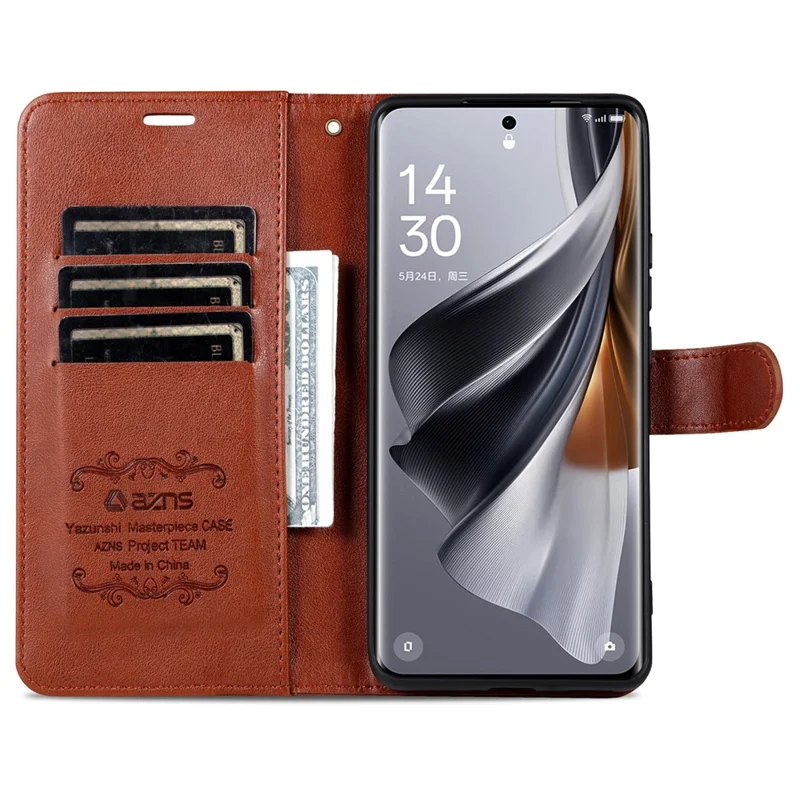 AZNS For Honor Magic6 Pro 5G Leather Case Magnetic Clasp Wallet Stand Phone Cover - Brown
