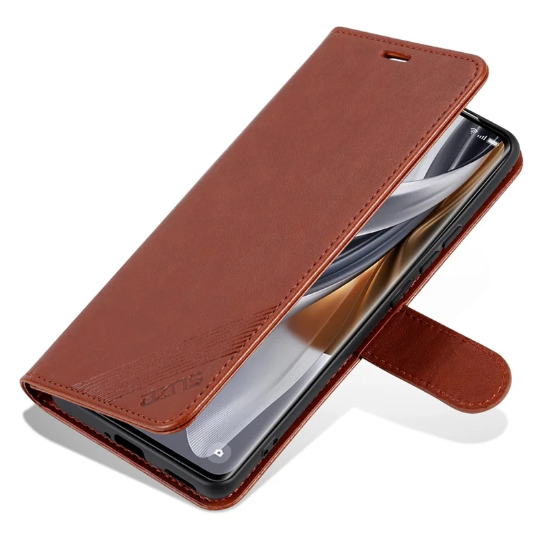 AZNS For Honor Magic6 Pro 5G Leather Case Magnetic Clasp Wallet Stand Phone Cover - Brown
