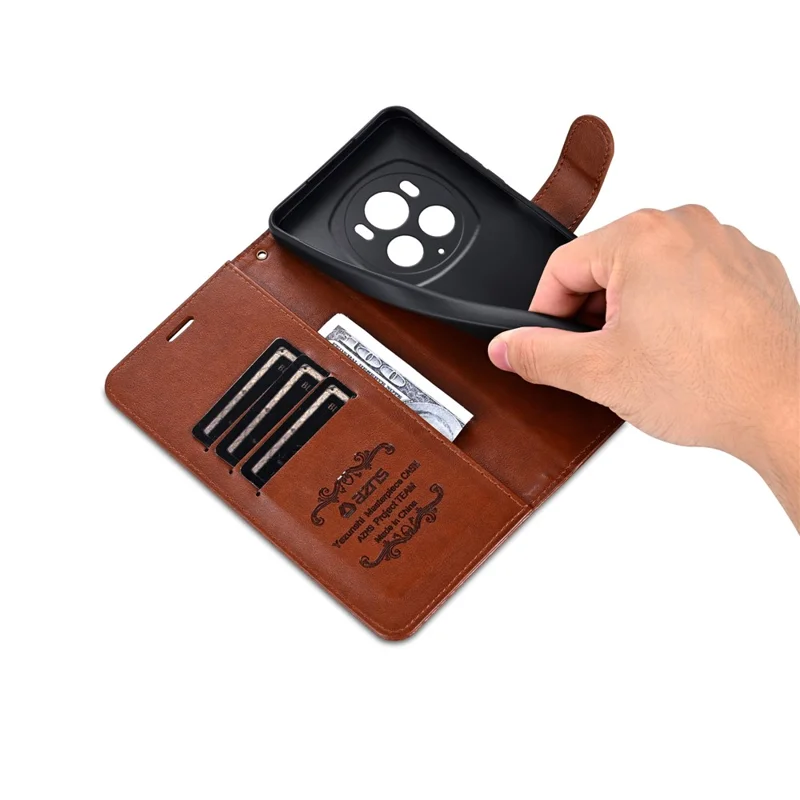 AZNS For Honor Magic6 Pro 5G Leather Case Magnetic Clasp Wallet Stand Phone Cover - Brown