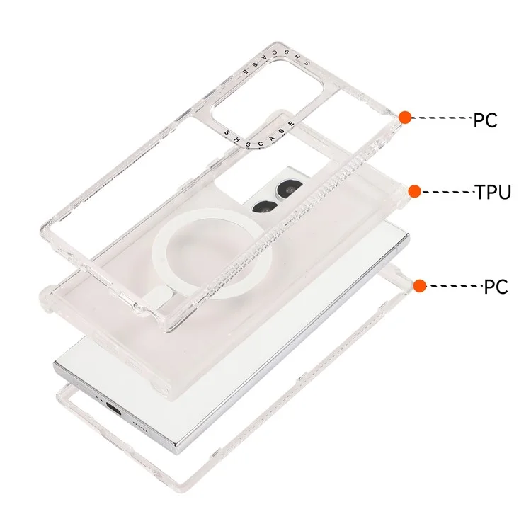 Für Samsung Galaxy S24 Ultra Magnetische Hülle Kompatibel mit MagSafe PC+TPU Handyhülle - Grau