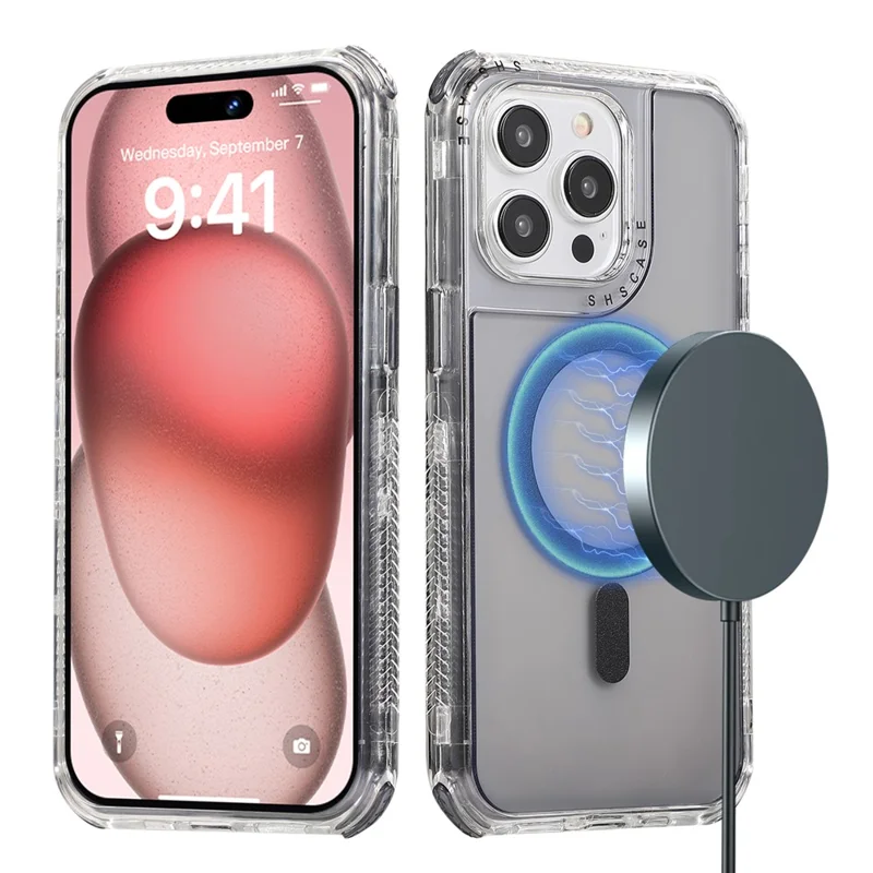For iPhone 14 Pro Magnetic Phone Case Reinforced Corners PC+TPU Phone Cover - Grey