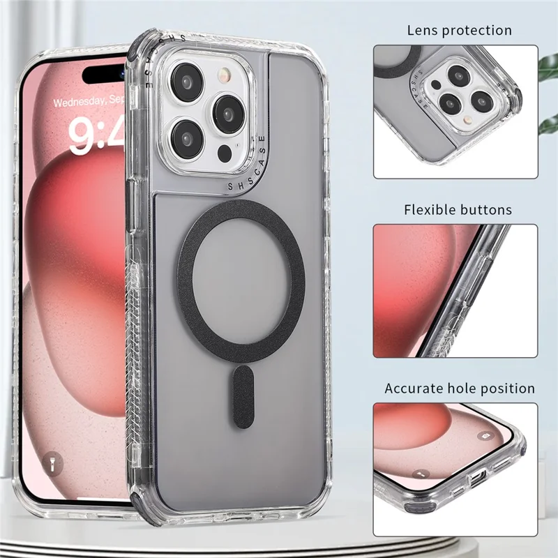 For iPhone 14 Pro Magnetic Phone Case Reinforced Corners PC+TPU Phone Cover - Grey