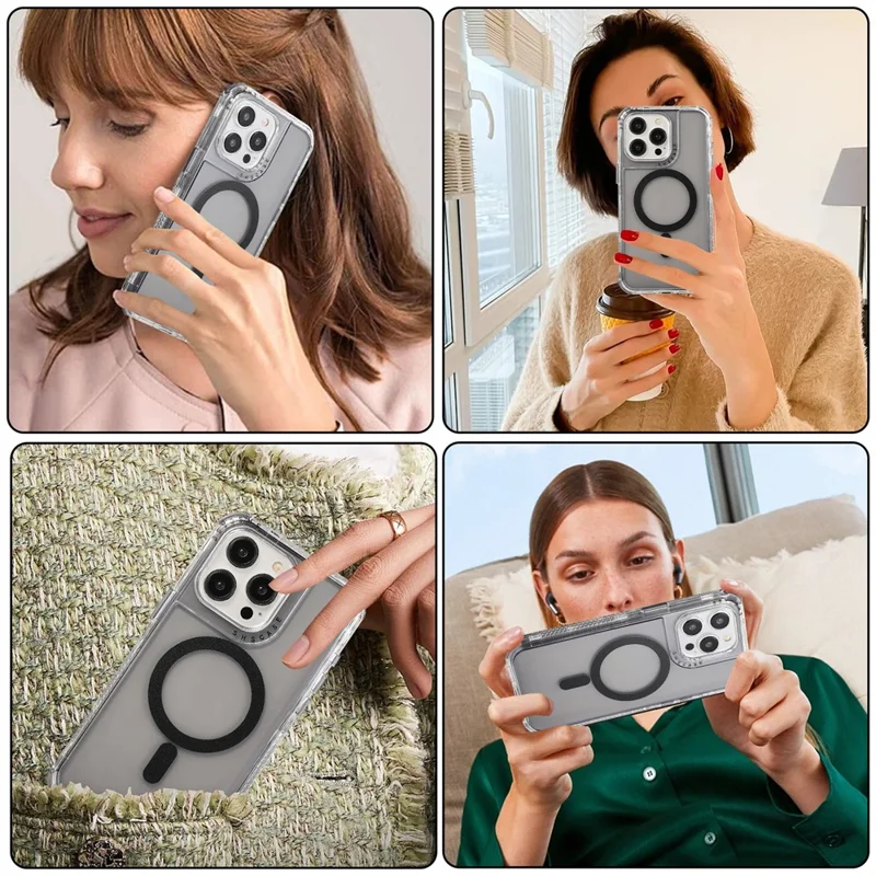 For iPhone 14 Pro Magnetic Phone Case Reinforced Corners PC+TPU Phone Cover - Grey