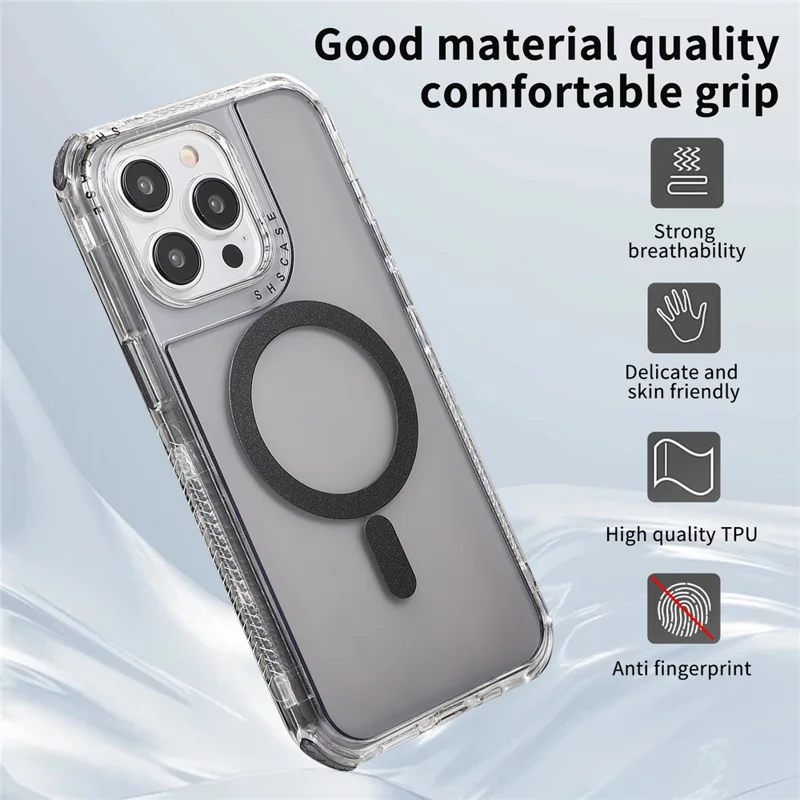 For iPhone 14 Pro Max Magnetic Case Reinforced Corners PC+TPU Phone Cover - Grey