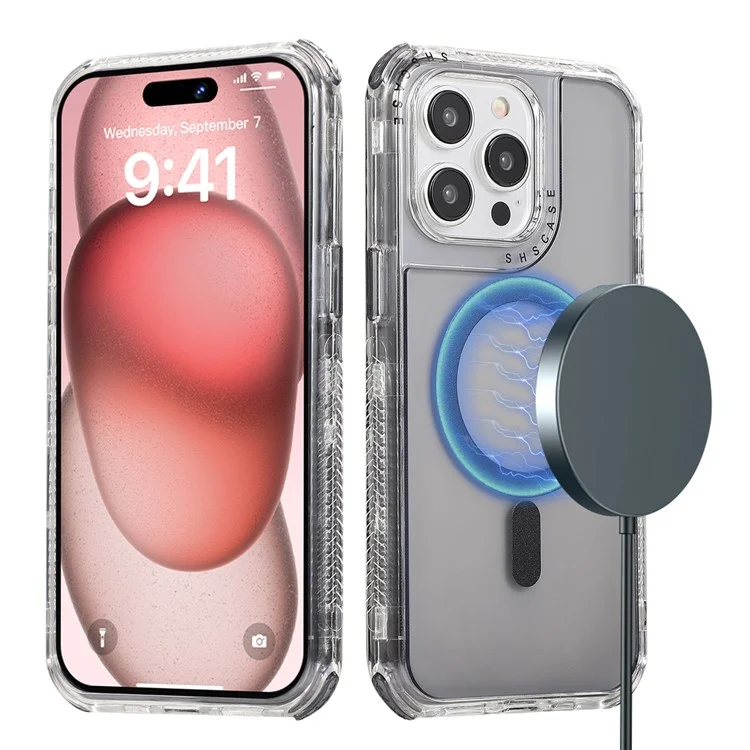 For iPhone 15 Pro Max Case Compatible with MagSafe Drop-proof PC+TPU Phone Cover - Grey