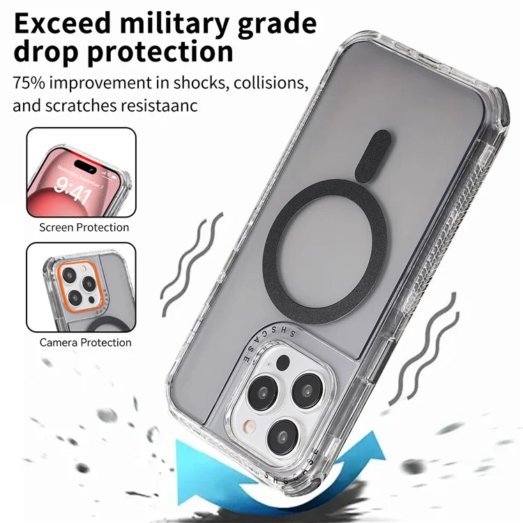For iPhone 15 Pro Max Case Compatible with MagSafe Drop-proof PC+TPU Phone Cover - Grey