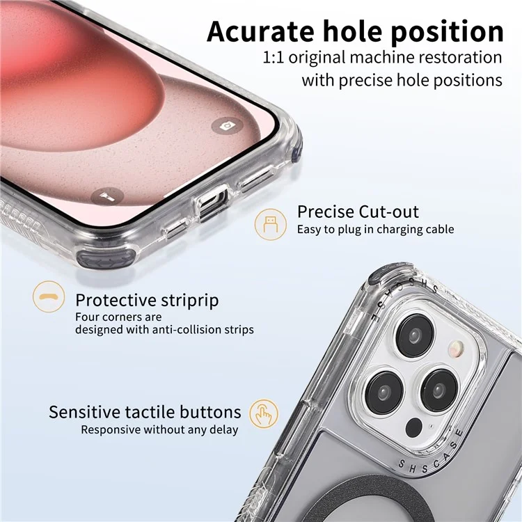 For iPhone 15 Pro Max Case Compatible with MagSafe Drop-proof PC+TPU Phone Cover - Grey