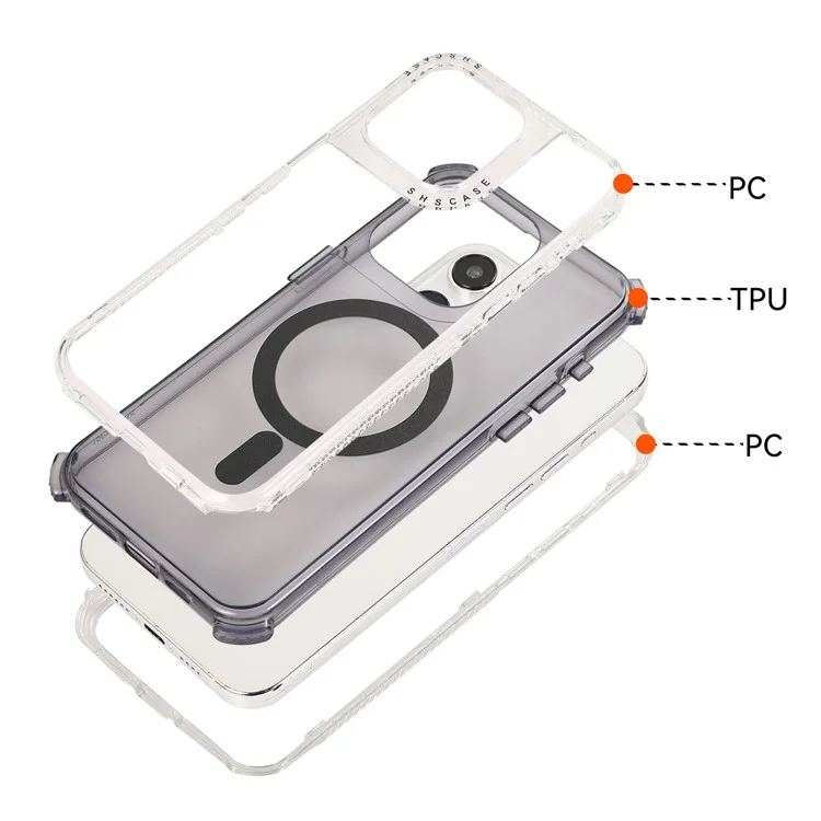 For iPhone 15 Pro Max Case Compatible with MagSafe Drop-proof PC+TPU Phone Cover - Grey