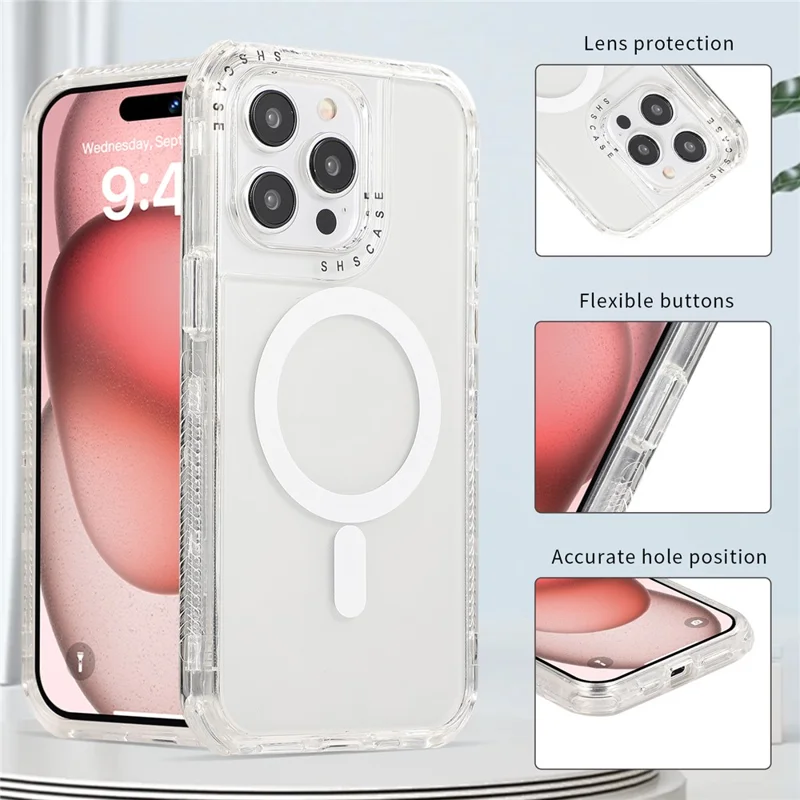 For iPhone 15 Pro Max Case Compatible with MagSafe Drop-proof PC+TPU Phone Cover - Transparent
