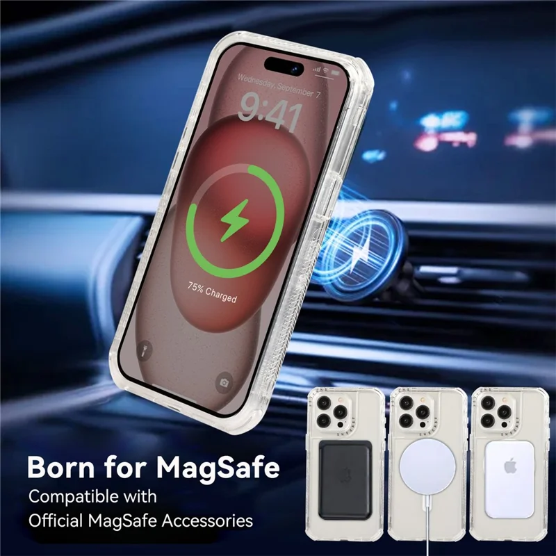 For iPhone 15 Pro Max Case Compatible with MagSafe Drop-proof PC+TPU Phone Cover - Transparent
