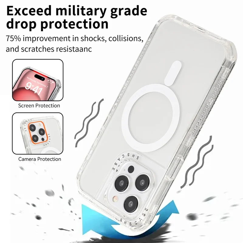 For iPhone 15 Pro Max Case Compatible with MagSafe Drop-proof PC+TPU Phone Cover - Transparent