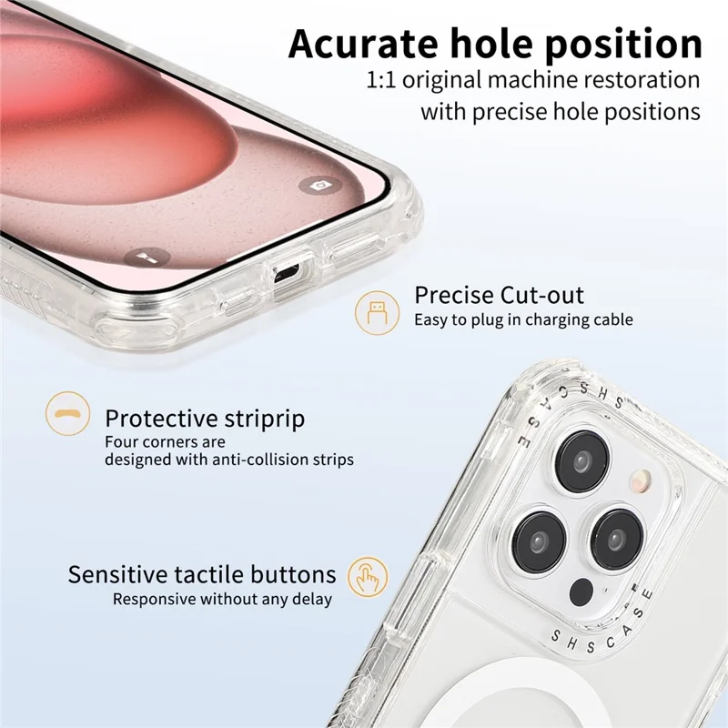 For iPhone 15 Pro Max Case Compatible with MagSafe Drop-proof PC+TPU Phone Cover - Transparent