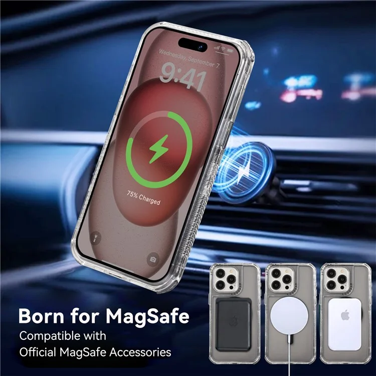 Für iPhone 15 Pro Case Stoßfestes PC+TPU Handyhülle Kompatibel mit MagSafe - Grau
