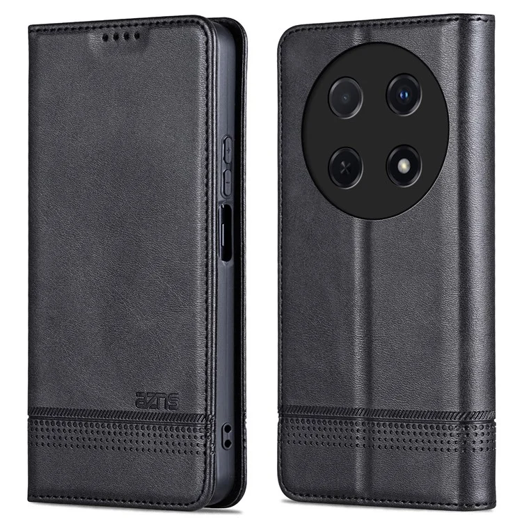 AZNS Para Huawei nova 12i 4G / Enjoy 70 Pro Case Couro Textura de Couro Carteira Capa de Telefone - Preto