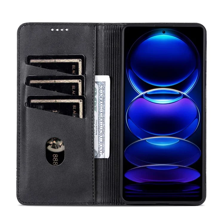 AZNS Para Huawei nova 12i 4G / Enjoy 70 Pro Case Couro Textura de Couro Carteira Capa de Telefone - Preto
