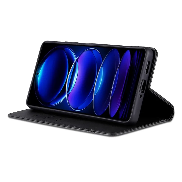 AZNS Para Huawei nova 12i 4G / Enjoy 70 Pro Case Couro Textura de Couro Carteira Capa de Telefone - Preto