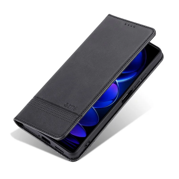AZNS Para Huawei nova 12i 4G / Enjoy 70 Pro Case Couro Textura de Couro Carteira Capa de Telefone - Preto