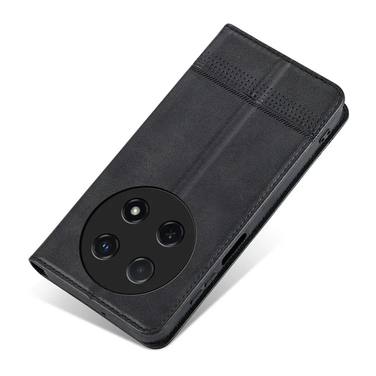 AZNS Para Huawei nova 12i 4G / Enjoy 70 Pro Case Couro Textura de Couro Carteira Capa de Telefone - Preto