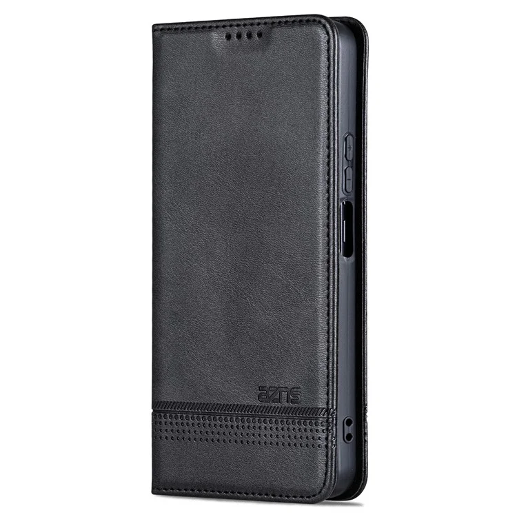 AZNS Para Huawei nova 12i 4G / Enjoy 70 Pro Case Couro Textura de Couro Carteira Capa de Telefone - Preto