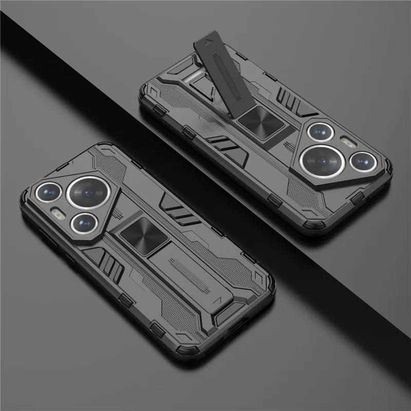 For Huawei Pura 70 Case Foldable Kickstand PC + TPU Hybrid Phone Cover - Black