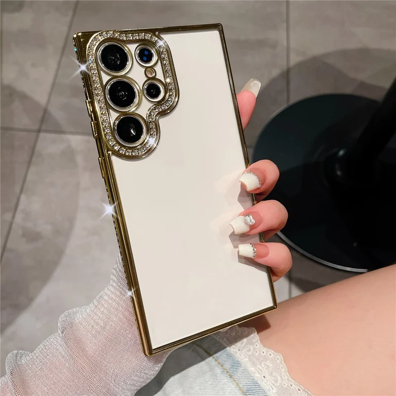 Para Samsung Galaxy S24 Ultra TPU Case Rhinestones Decor Phone Protective Cover - Dourado