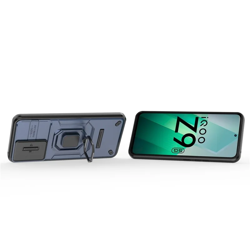 For vivo iQOO Z9 5G Camera Protection Case Kickstand Shockproof Rugged PC+TPU Phone Cover - Blue