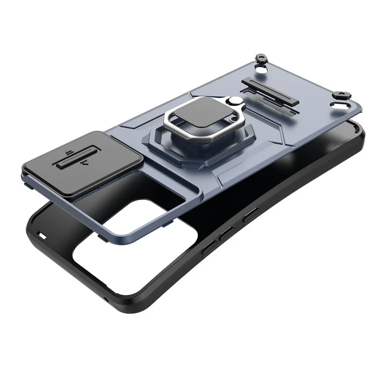 For vivo iQOO Z9 5G Camera Protection Case Kickstand Shockproof Rugged PC+TPU Phone Cover - Blue