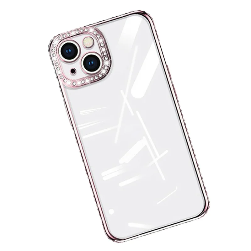 For iPhone 15 Plus Case Anti-scratch TPU Phone Cover Rhinestones Decoration - Rose Gold