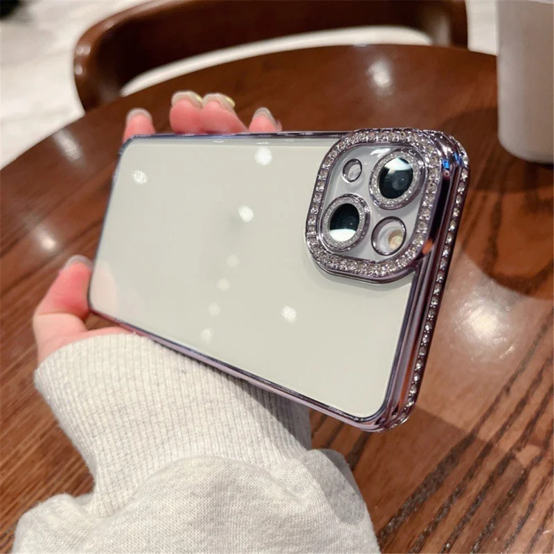 For iPhone 15 Slim Case Shockproof TPU Phone Cover with Rhinestones Decor - Dark Purple