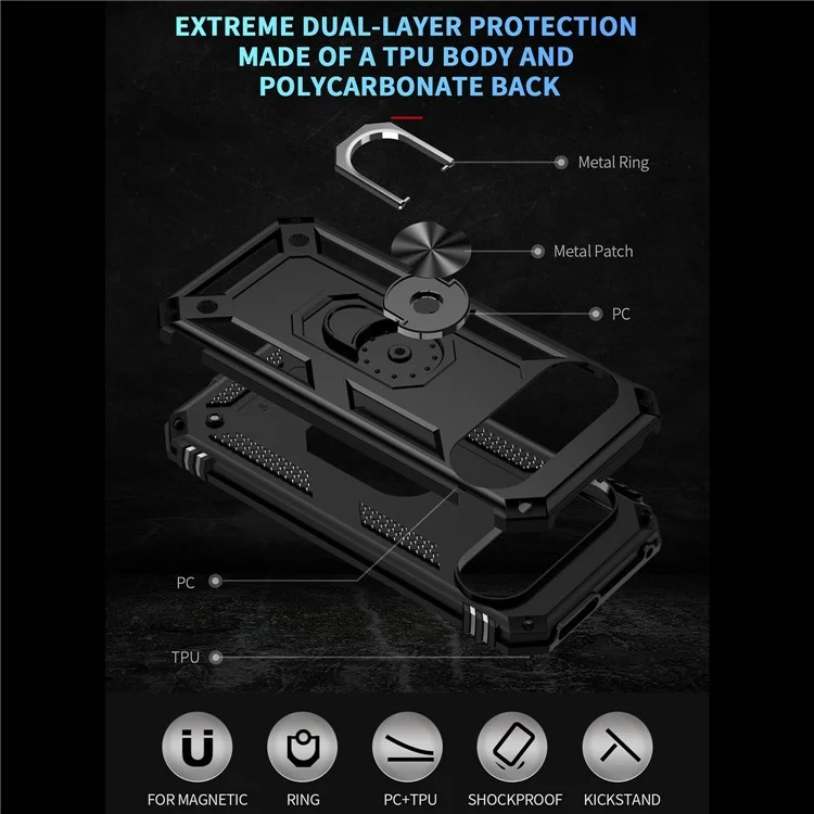 For Google Pixel 9 / Pixel 9 Pro Case Scratch-Proof PC+TPU Kickstand Phone Cover - Black