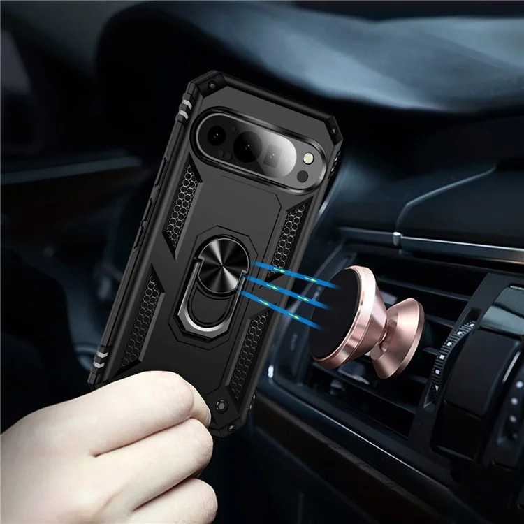 For Google Pixel 9 / Pixel 9 Pro Case Scratch-Proof PC+TPU Kickstand Phone Cover - Black