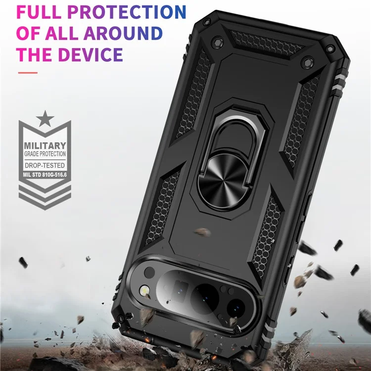For Google Pixel 9 / Pixel 9 Pro Case Scratch-Proof PC+TPU Kickstand Phone Cover - Black