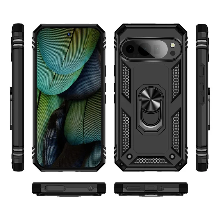 For Google Pixel 9 / Pixel 9 Pro Case Scratch-Proof PC+TPU Kickstand Phone Cover - Black