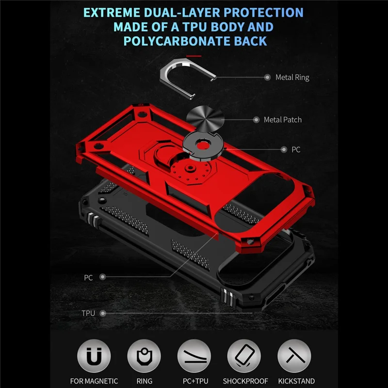 For Google Pixel 9 / Pixel 9 Pro Case Scratch-Proof PC+TPU Kickstand Phone Cover - Red