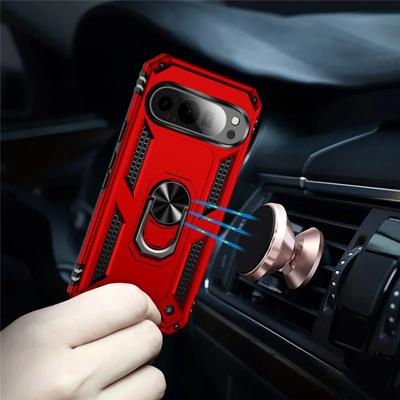 For Google Pixel 9 / Pixel 9 Pro Case Scratch-Proof PC+TPU Kickstand Phone Cover - Red