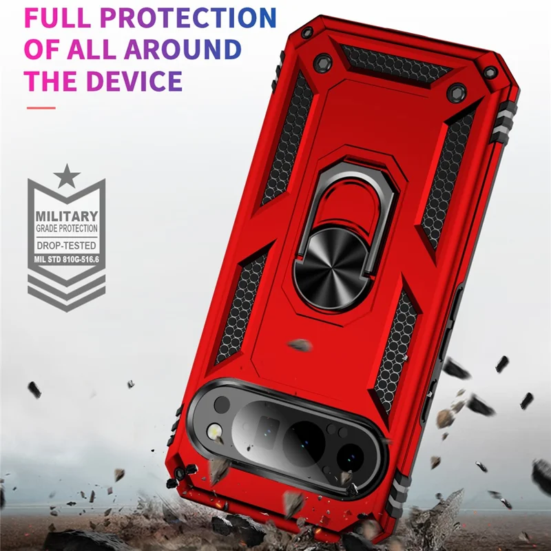 For Google Pixel 9 / Pixel 9 Pro Case Scratch-Proof PC+TPU Kickstand Phone Cover - Red